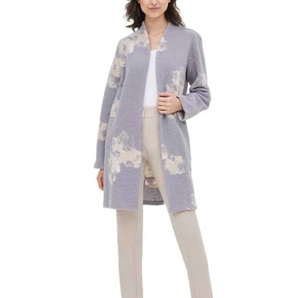 Calvin Klein Floral Print Sweater Jacket Gray XL